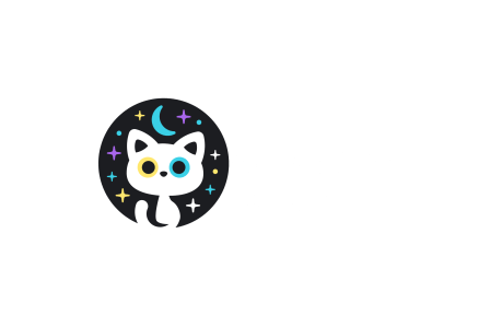 Cat sitting under moon and stars